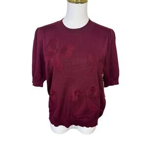 Love Scarlett Short Sleeve Maroon Crewneck Top Tshirt US Womens L Petite New